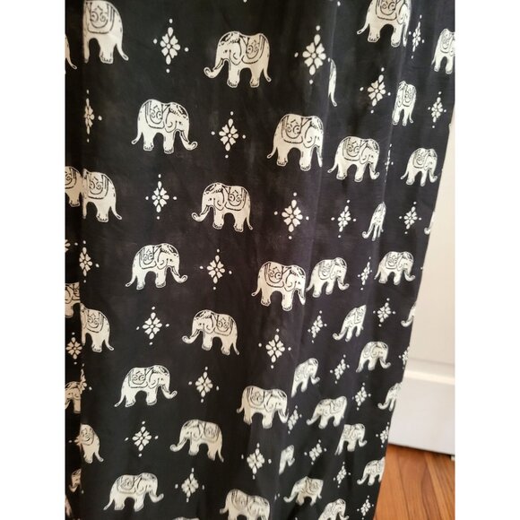 Black/White Elephant Spaghetti Strap Rayon Maxi Dress M Boho Artsy Travel - Picture 5 of 8